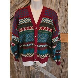 Vintage architect size L large men's grandpa sweater knit textured Christmas ^